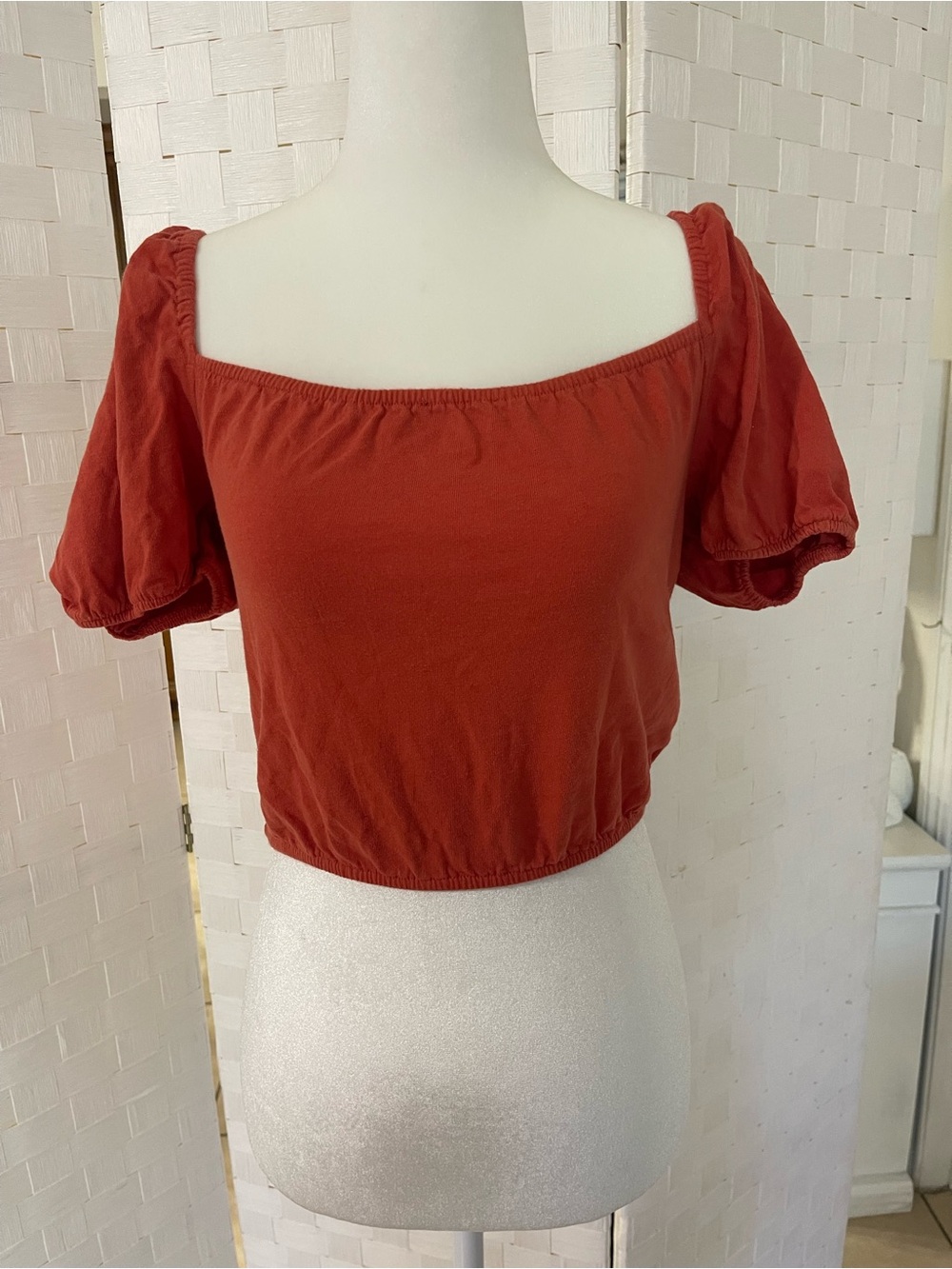 Forever 21 Rust Red Puff Sleeve Square Neck Crop Top